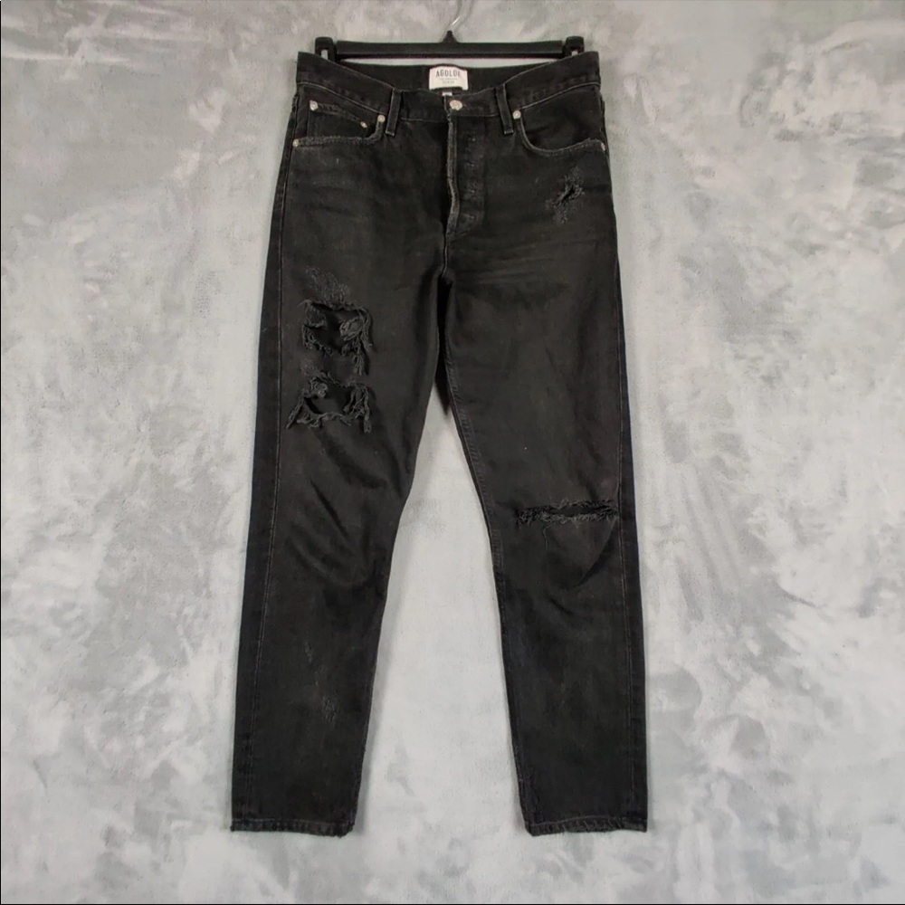 AGOLDE Jeans Women 28 Black Jamie Straight High Rise Denim Button Fly
